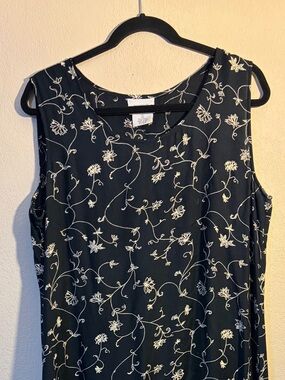 Vintage Brownstone Studio NY 90s Black Silver Floral Maxi Dress XL